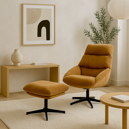 Yara Armchair & Ottoman Set – Burnt Orange Velvet – modern armchair by Interior Ave