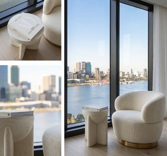 Zelda Sculptural Stone Side Table – Sand Textured Accent