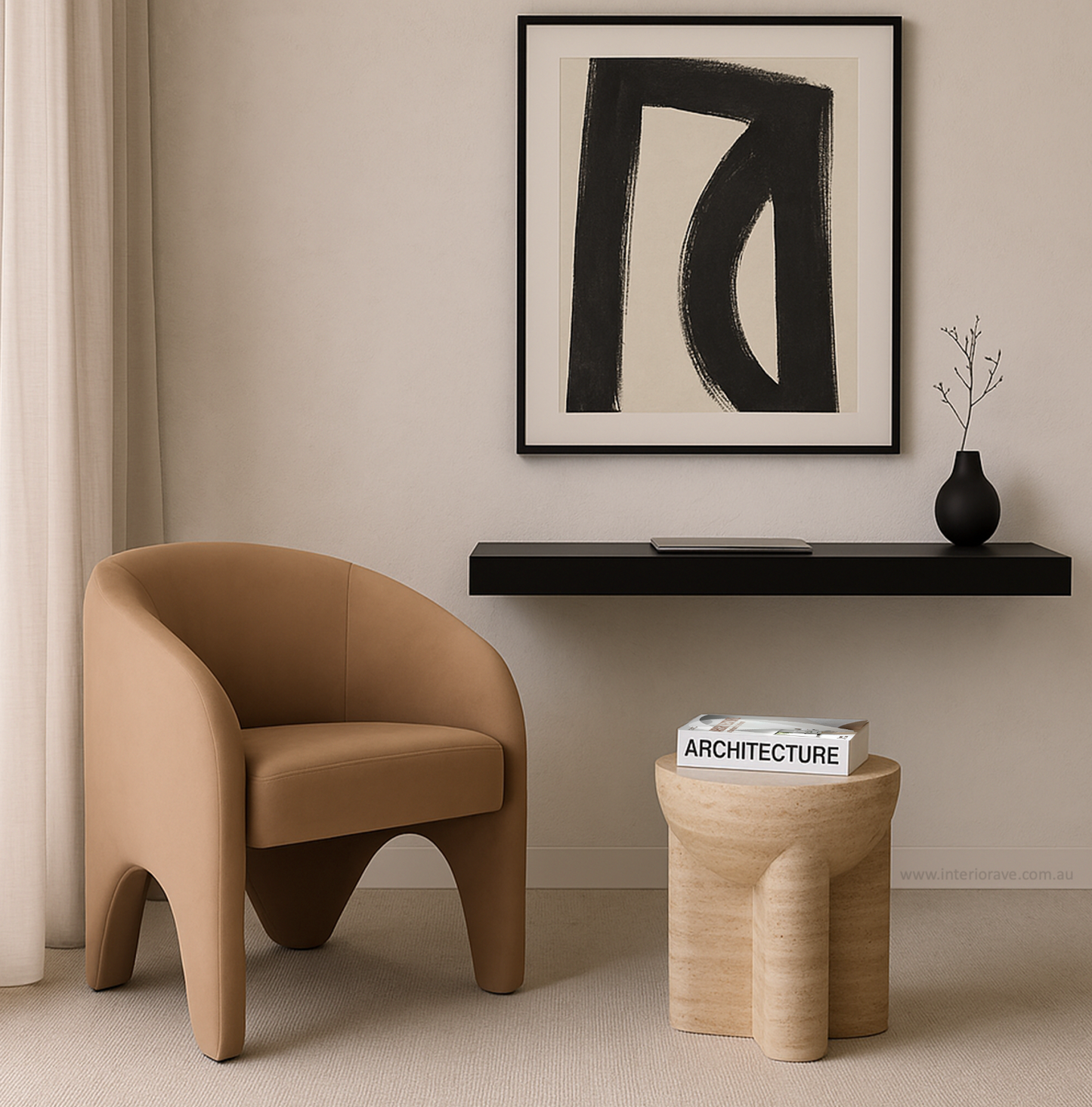 Zelda Stone Side Table - Travertine – premium furniture by Interior Ave