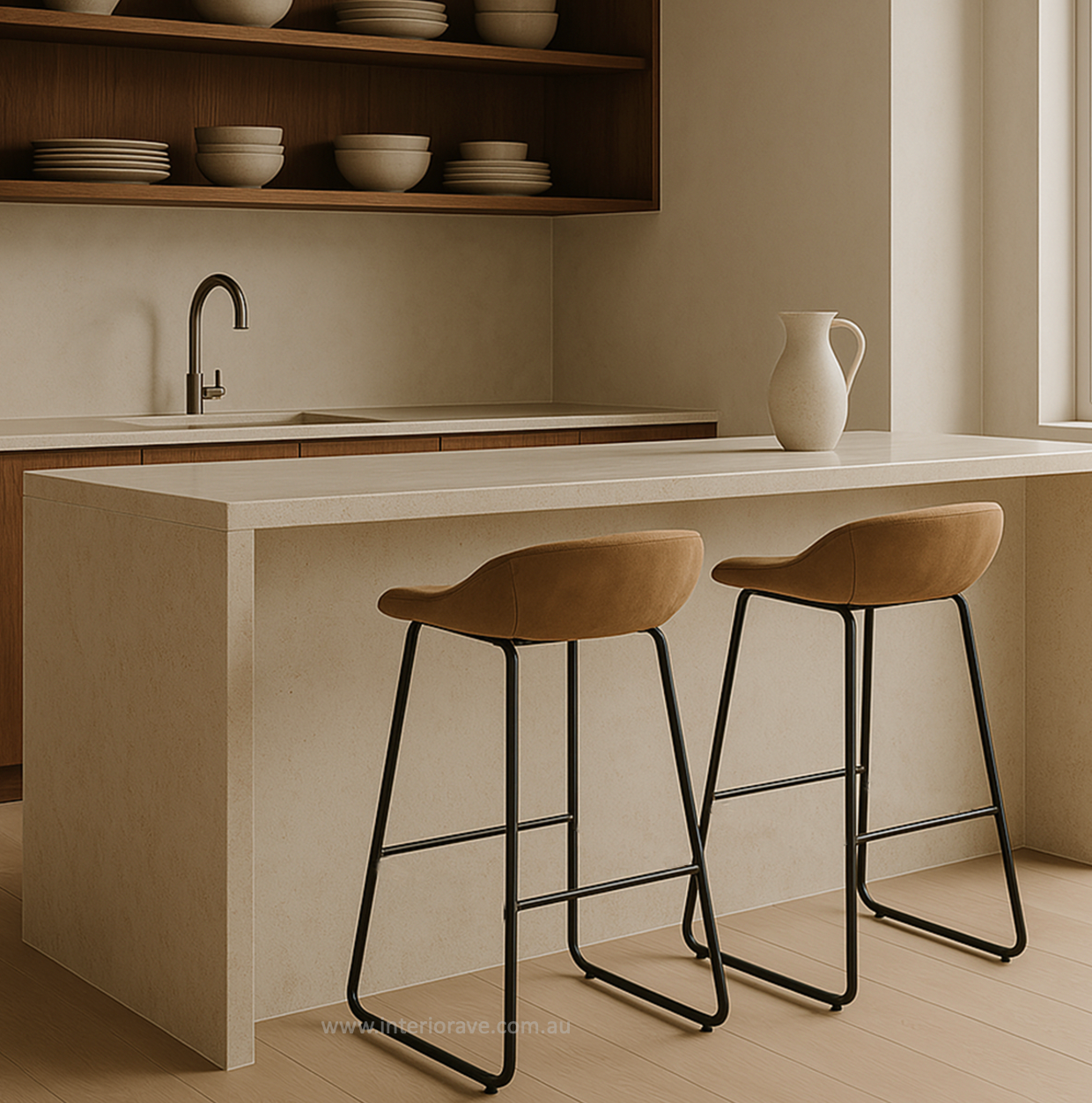 Brown PU leather bar stool with metal frame – Zenith by Interior Ave