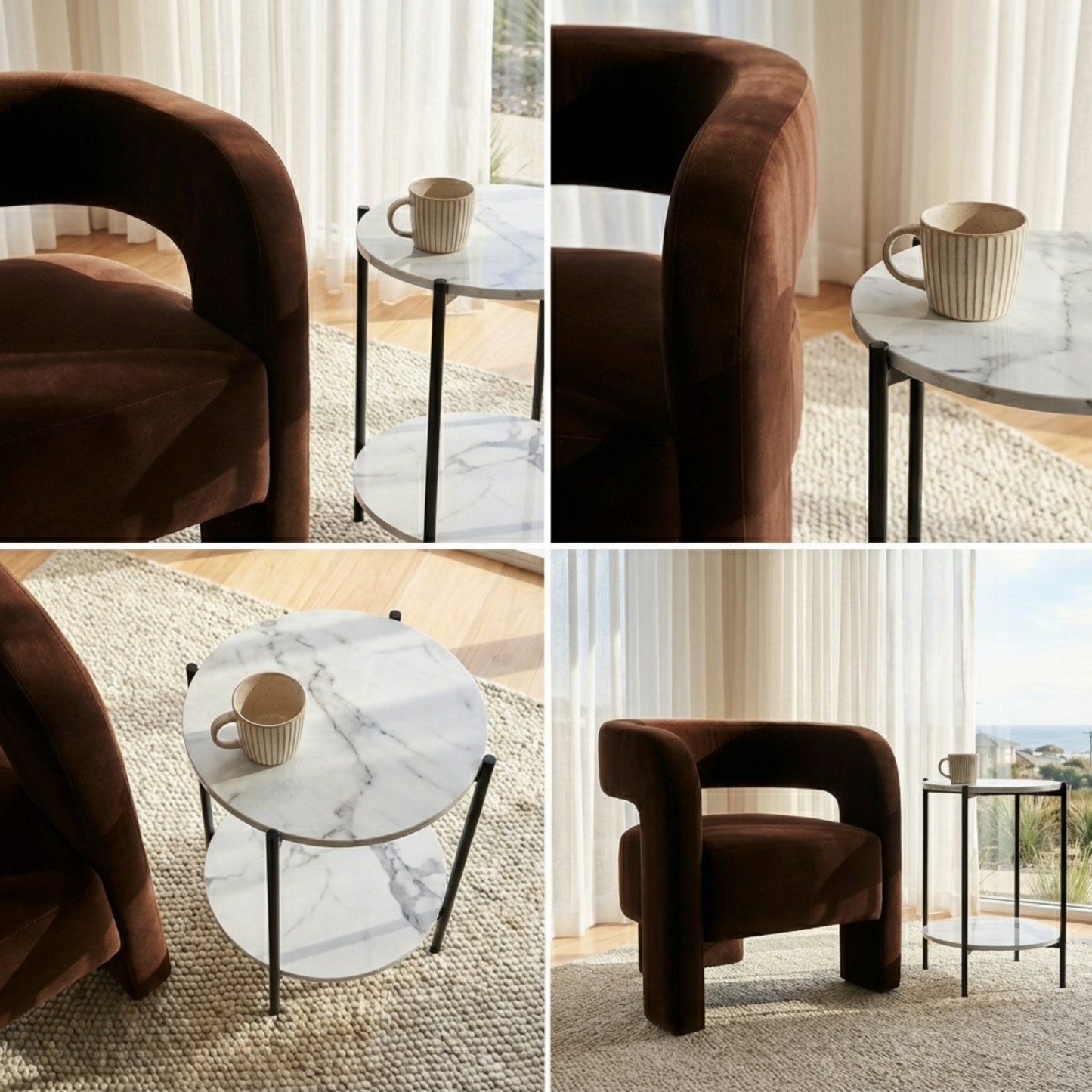 Alba Marble Stone Side Table - Black