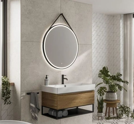 60cm Round Black Hanging LED Bathroom Mirror – LED illuminated bathroom mirror by Interior Ave
