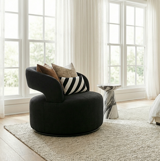 Coco Chenille Swivel Accent Chair - Black
