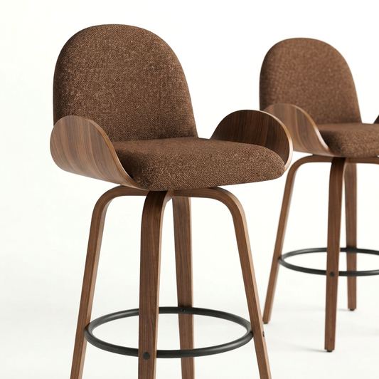Cove Swivel Walnut & Chocolate Bar Stool - Set of Two