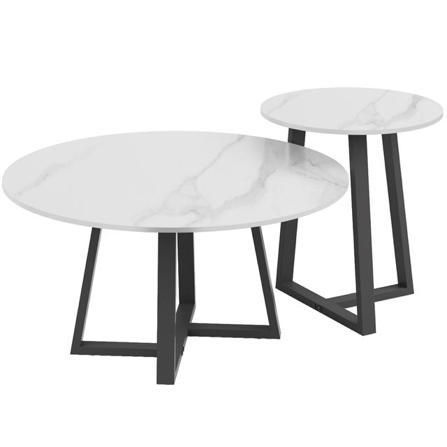 Broadway Two Tier Coffee Table Set - White Marble Stone