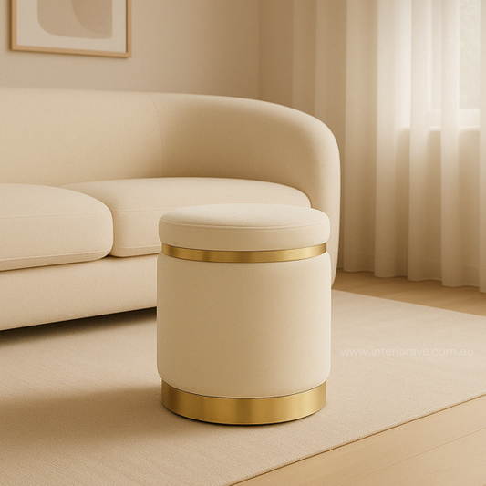 Gia Velvet Ottoman – Cream Round Tufted Footstool – modern ottoman or footstool by Interior Ave