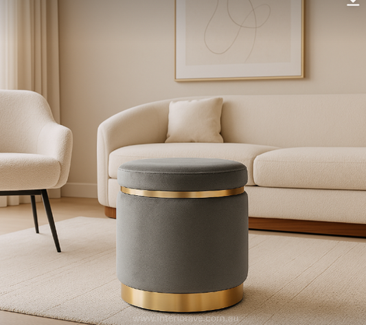 Gia Velvet Ottoman – Charcoal Grey Round Tufted Footstool – modern ottoman or footstool by Interior Ave
