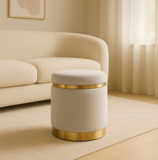 Gia Velvet Ottoman – Light Grey Round Tufted Footstool – modern ottoman or footstool by Interior Ave