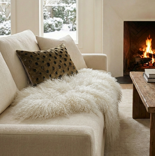 Mongolian Sheepskin Fur / Throw - White 90cm