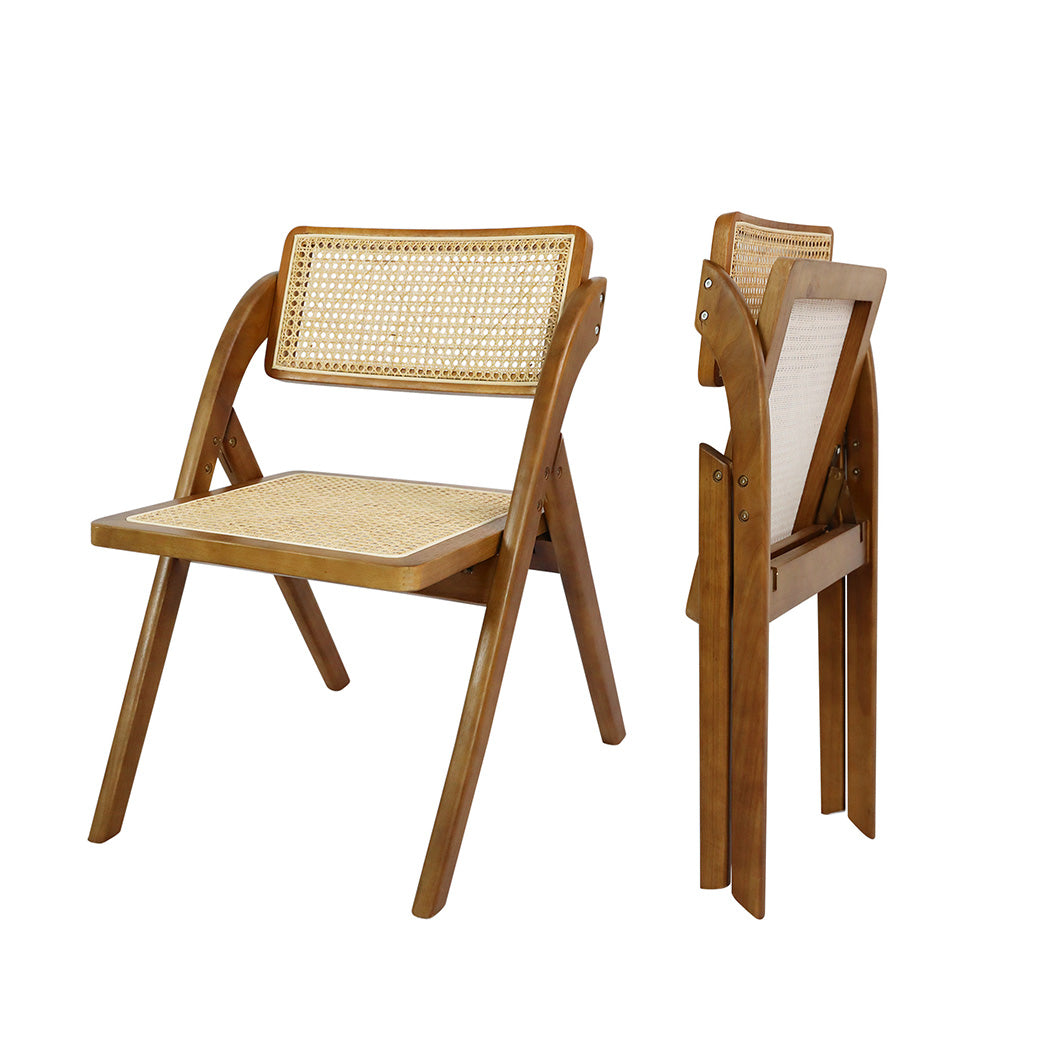 Levede 2X Foldable Rattan Dining Chairs Walnut-1864183281692577792