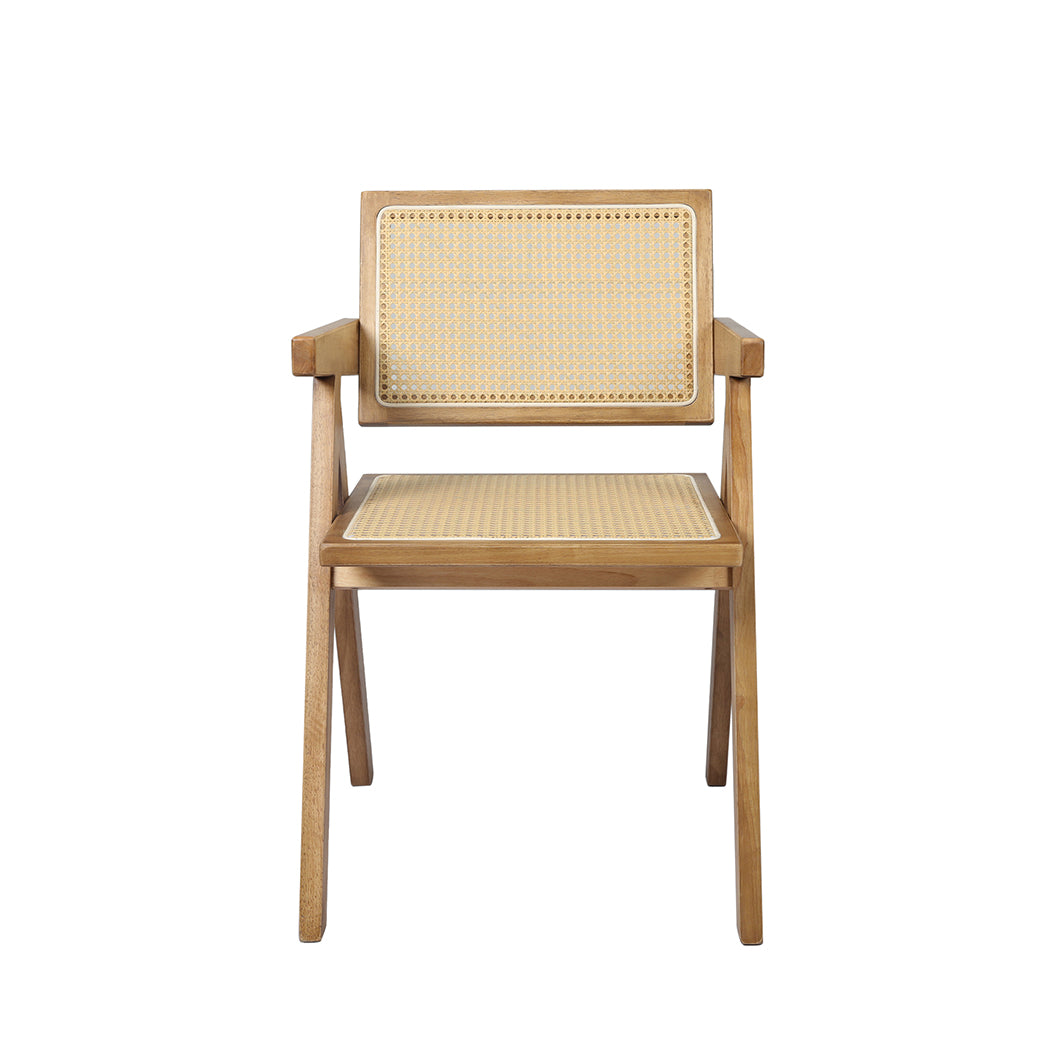 Levede 1x Dining Chair Solid Wood Rattan Natural-1864183286360838145