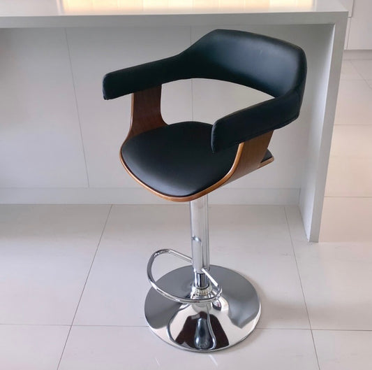 Mulan Walnut Padded Bar Stool - Black - Set of Two – modern bar stool by Interior Ave