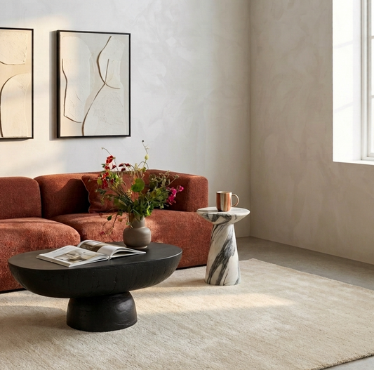 Korra Sculptural Black Stone Coffee Table