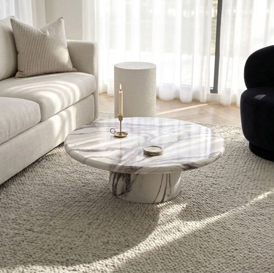 Nobu Round Sculptural Stone Coffee Table - Panda Marble Finish