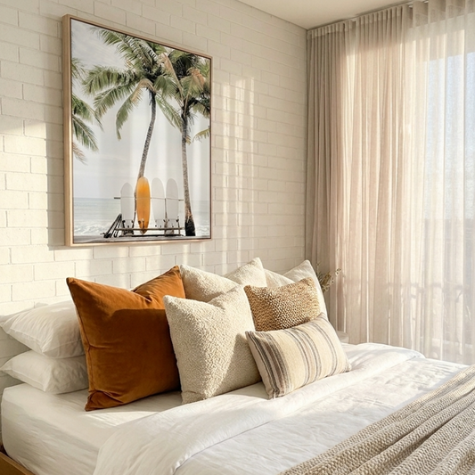 Palm Surf palms and surfboard beach coastal wall art canvas