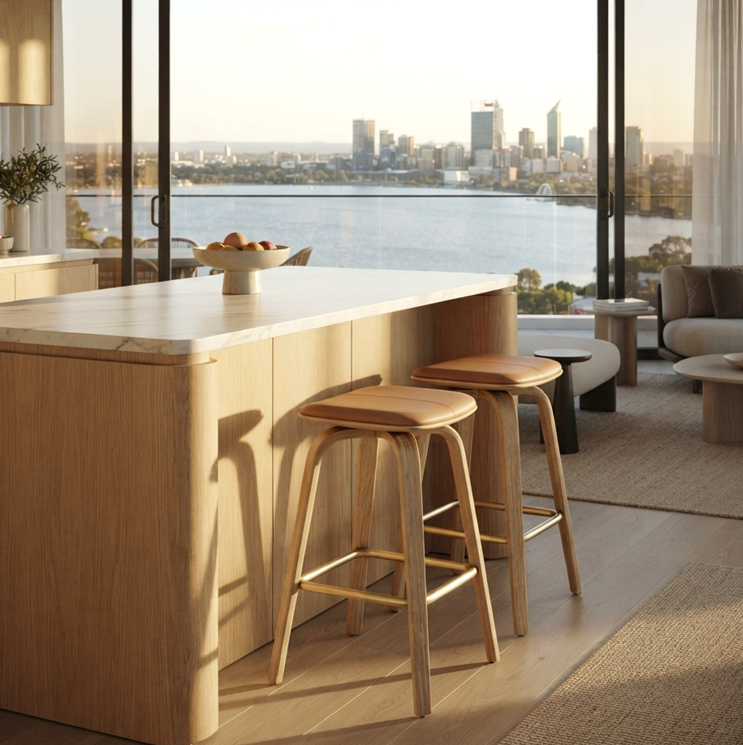Remi Swivel Backless Tan & Oak Bar Stool - Set of Two