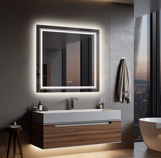90 x 90cm Square Frameless LED Bathroom Mirror – LED illuminated bathroom mirror by Interior Ave