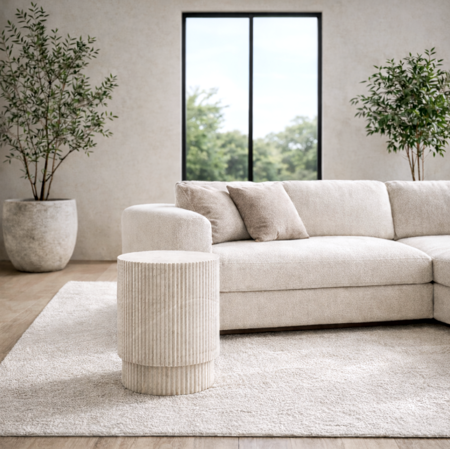 Vera Fluted Stone Side Table - Natural Stone