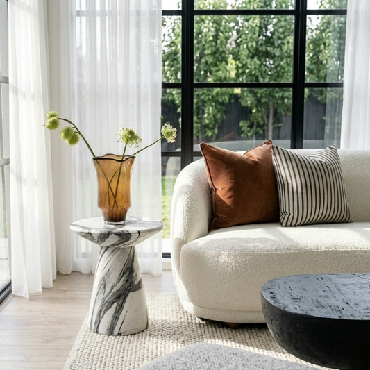 Veneta Stone Side Table - Panda Marble Finish