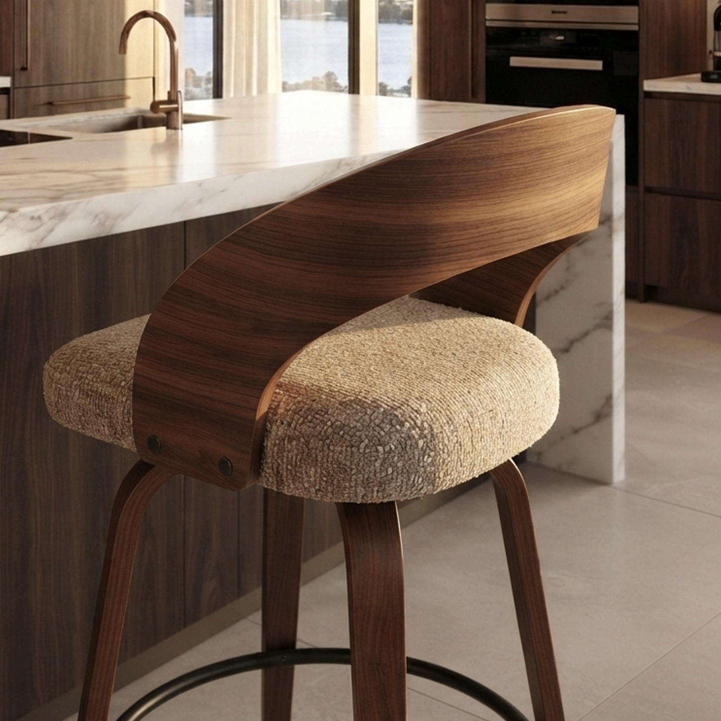 Kivo Swivel Bar Stool – Almond Oat & Walnut (Set of 2)