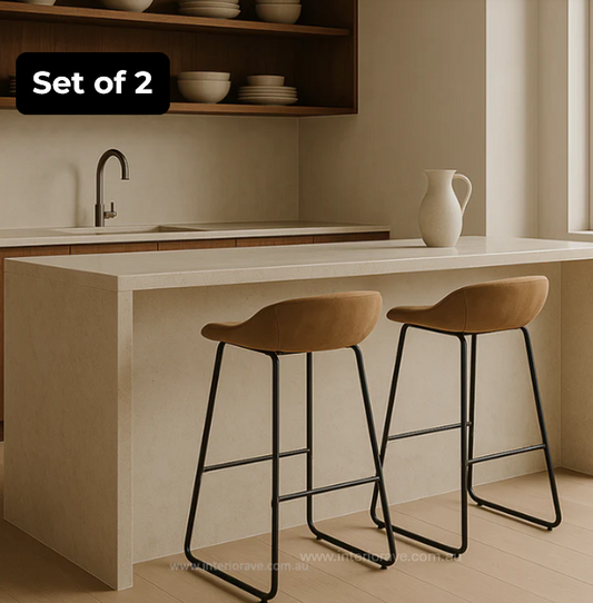 Brown PU leather bar stool with metal frame – Zenith by Interior Ave