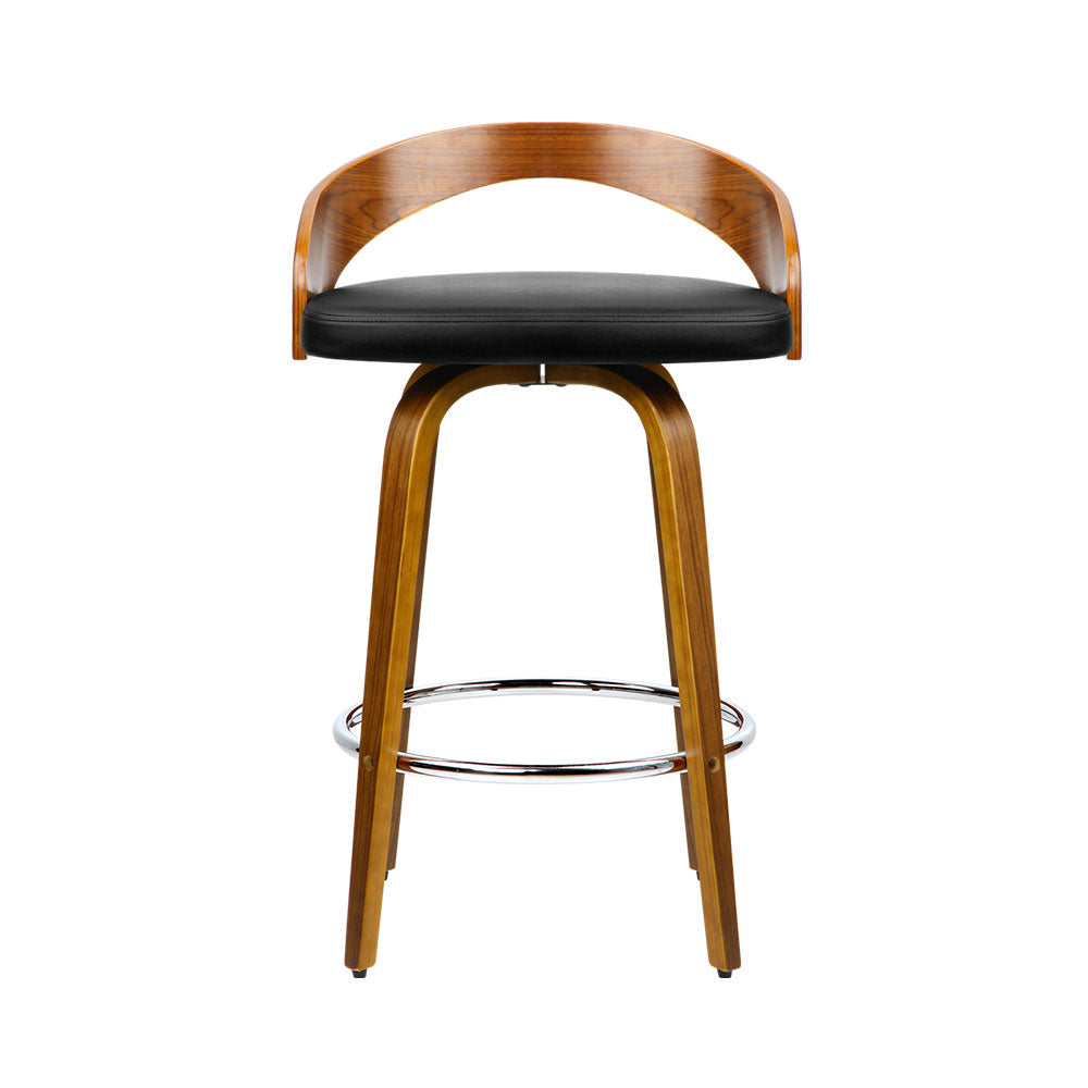 Kivo Bar Stool - Black & Walnut Wood - Set of Two