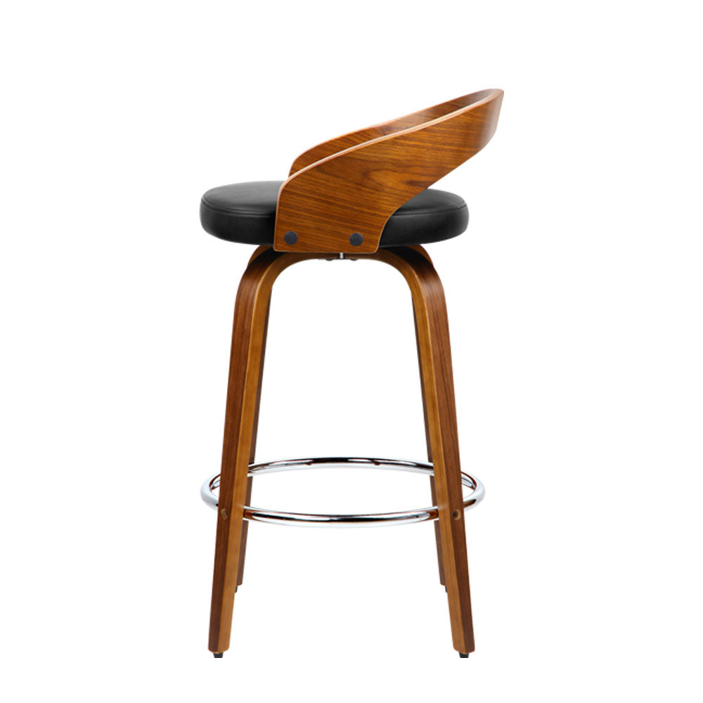 Kivo Bar Stool - Black & Walnut Wood - Set of Two