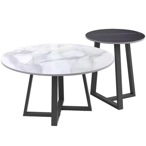 Broadway Two Tier Coffee Table Set - White Marble Stone