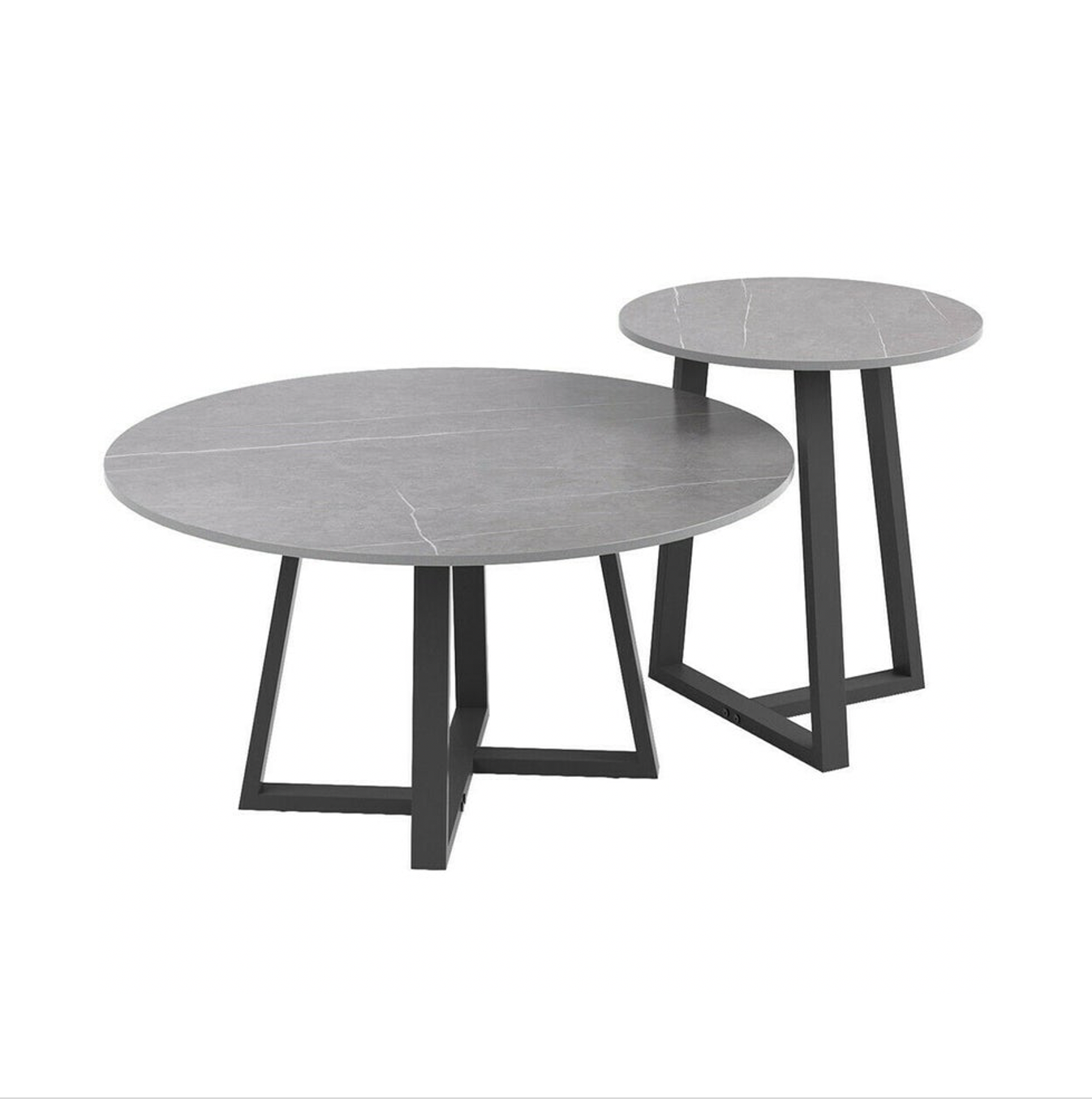 Broadway Two Tier Coffee Table Set - White Marble Stone