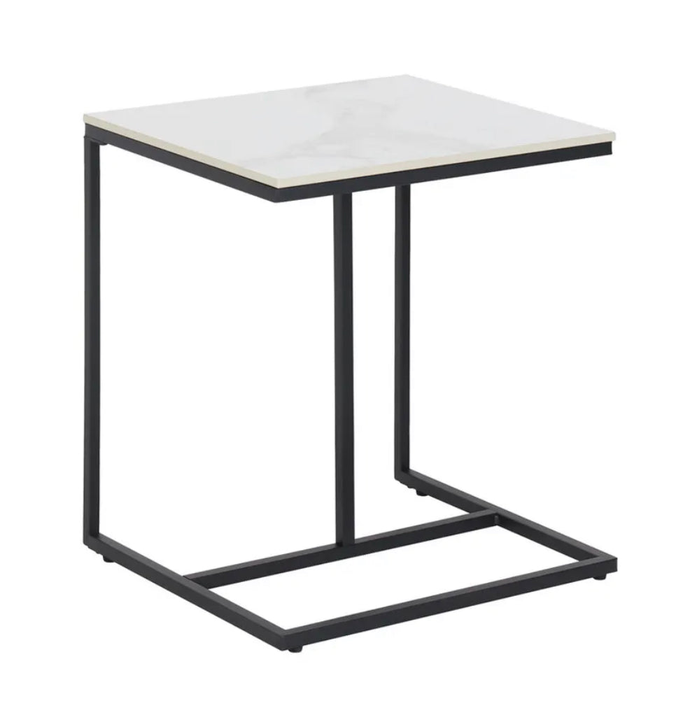 C Shape End Table - White Marble Stone