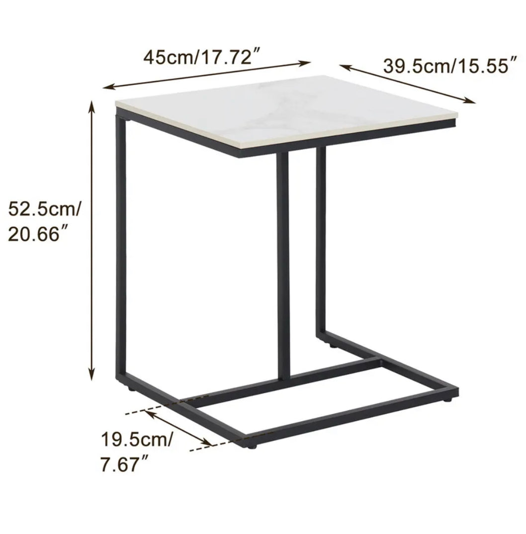 C Shape End Table - White Marble Stone