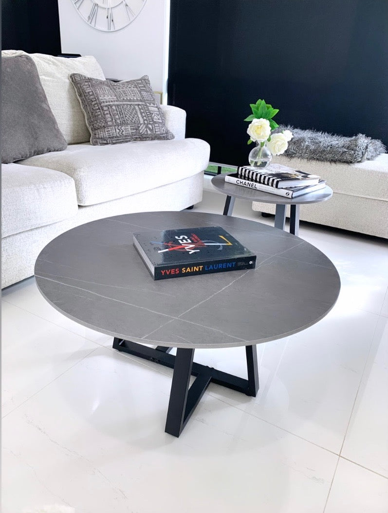 Broadway Two Tier Coffee Table Set - White Marble Stone