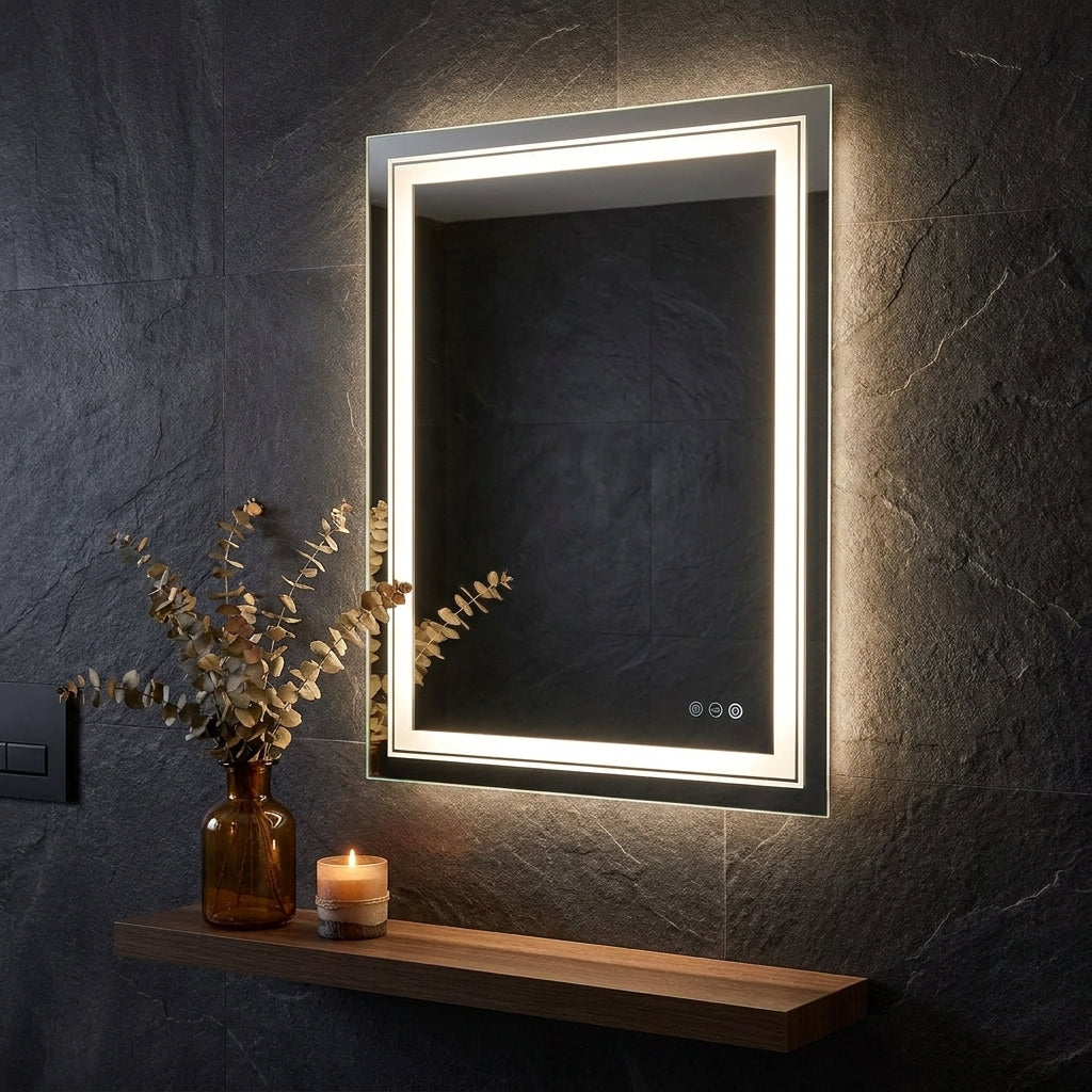 50 x 70cm Rectangle Frameless LED Bathroom Mirror – LED illuminated bathroom mirror by Interior Ave