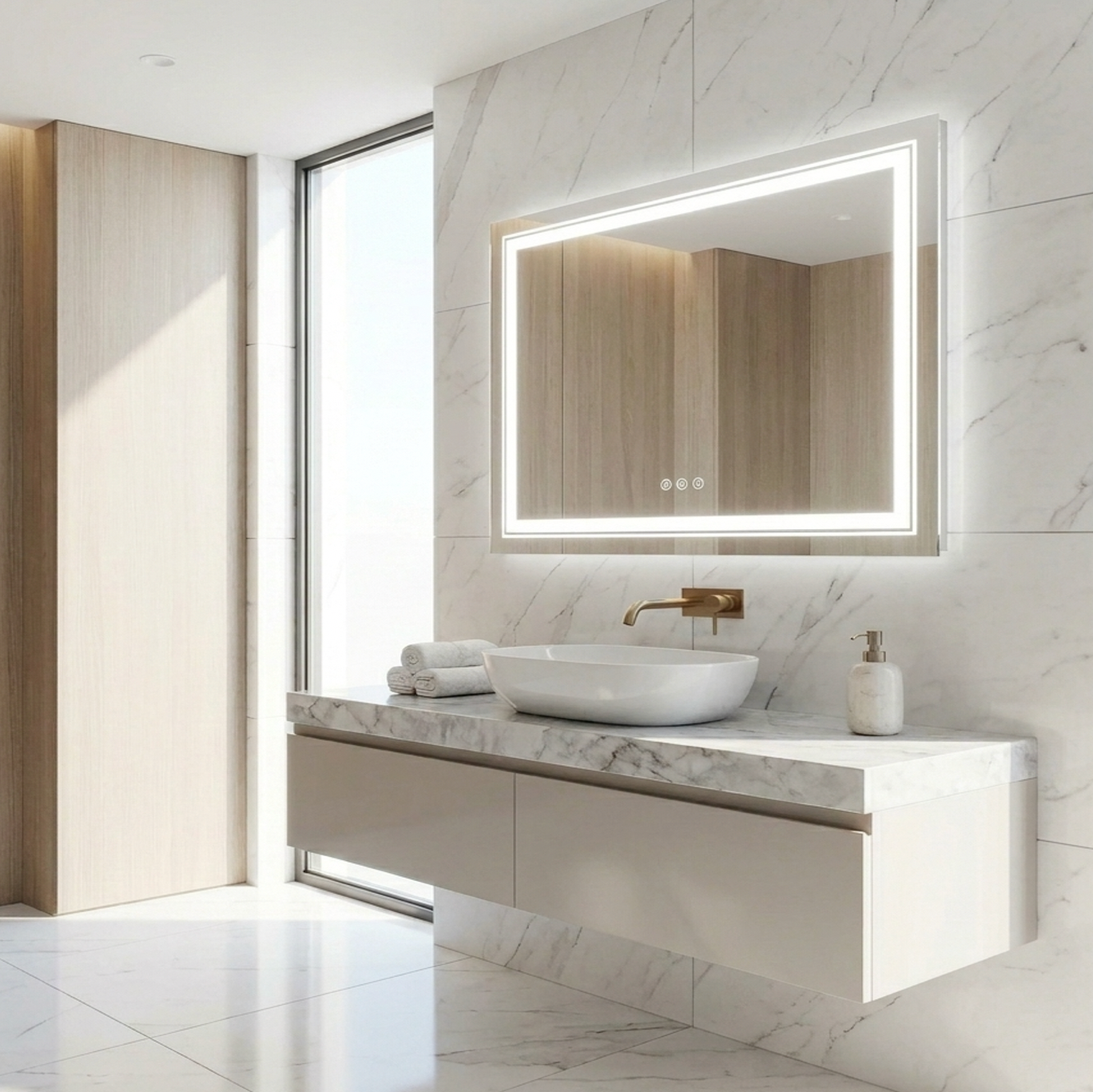 100 x 60cm Rectangle Frameless LED Bathroom Mirror – Bluetooth