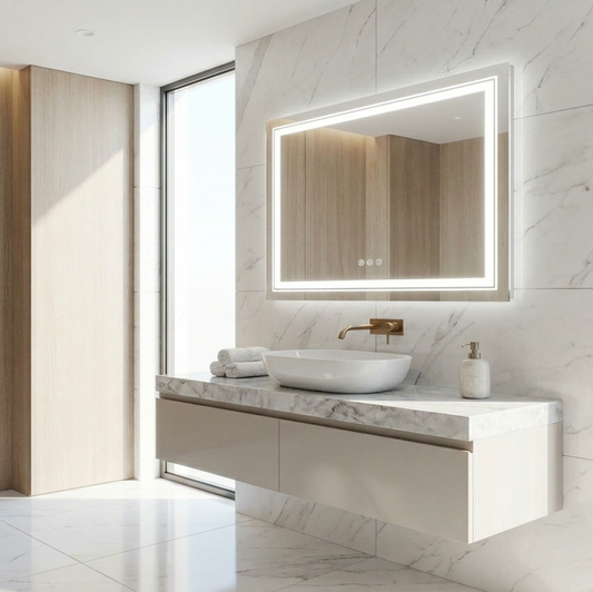 100 x 60cm Rectangle Frameless LED Bathroom Mirror – Bluetooth