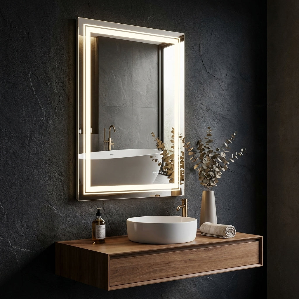 50 x 70cm Rectangle Frameless LED Bathroom Mirror – LED illuminated bathroom mirror by Interior Ave