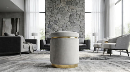 Gia Velvet Ottoman – Light Grey Round Tufted Footstool – modern ottoman or footstool by Interior Ave