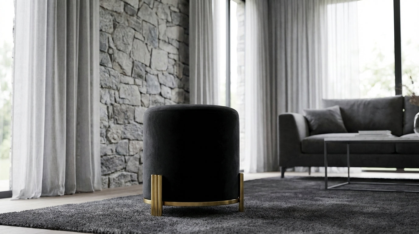 Apollo Velvet Ottoman - Black – modern ottoman or footstool by Interior Ave