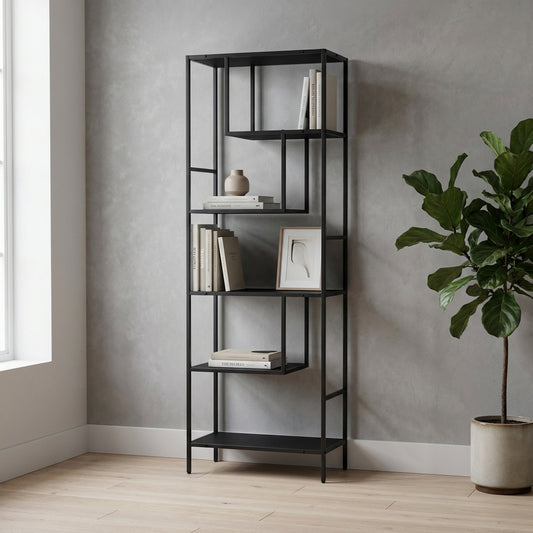 Hamley 5-Tier Bookshelf – Black Metal Frame