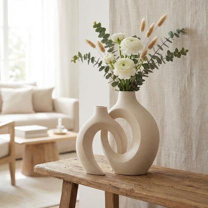 Ceramic Set of 2 Creative White Vases for Home Decor