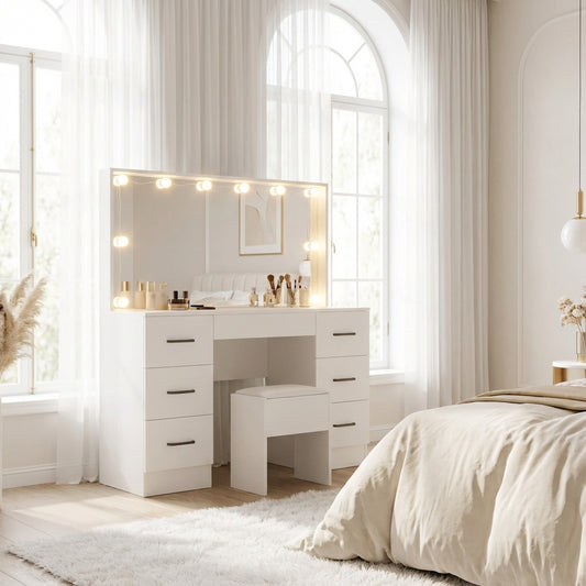 Grace Dressing Table Set with Makeup Mirror - White – Designer mirror by Interior Ave