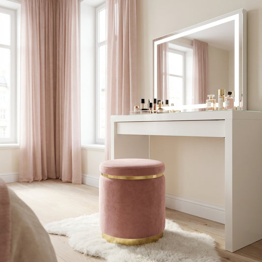 Gia Velvet Ottoman – Pink Round Tufted Footstool – modern ottoman or footstool by Interior Ave