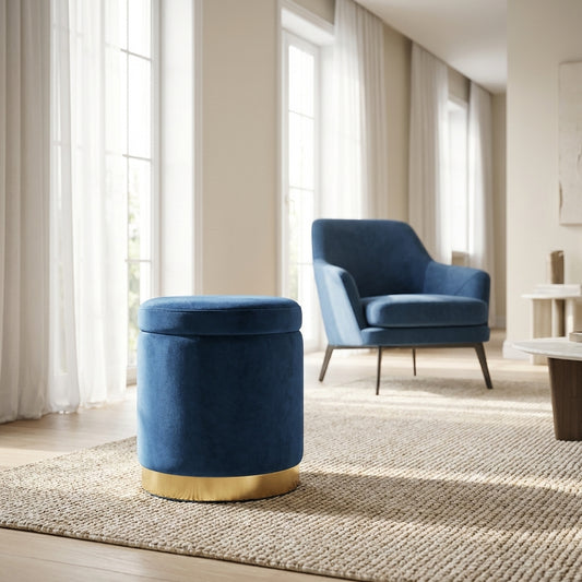 Gia Velvet Storage Ottoman – Navy Blue Tufted Footstool with Storage – modern ottoman or footstool by Interior Ave