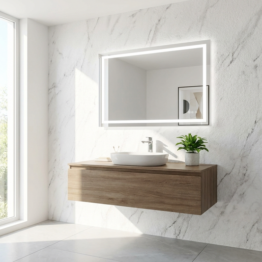 120 x 60cm Rectangle Frameless LED Bathroom Mirror – Bluetooth