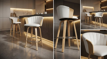 Arlo Swivel Bar Stool – White & Natural (Set of 2)
