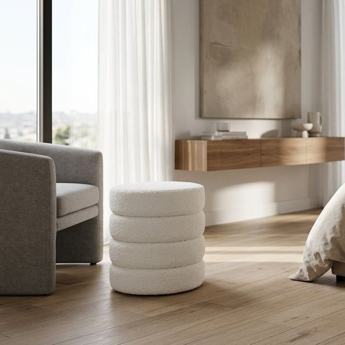 Cleo Boucle Ottoman - White