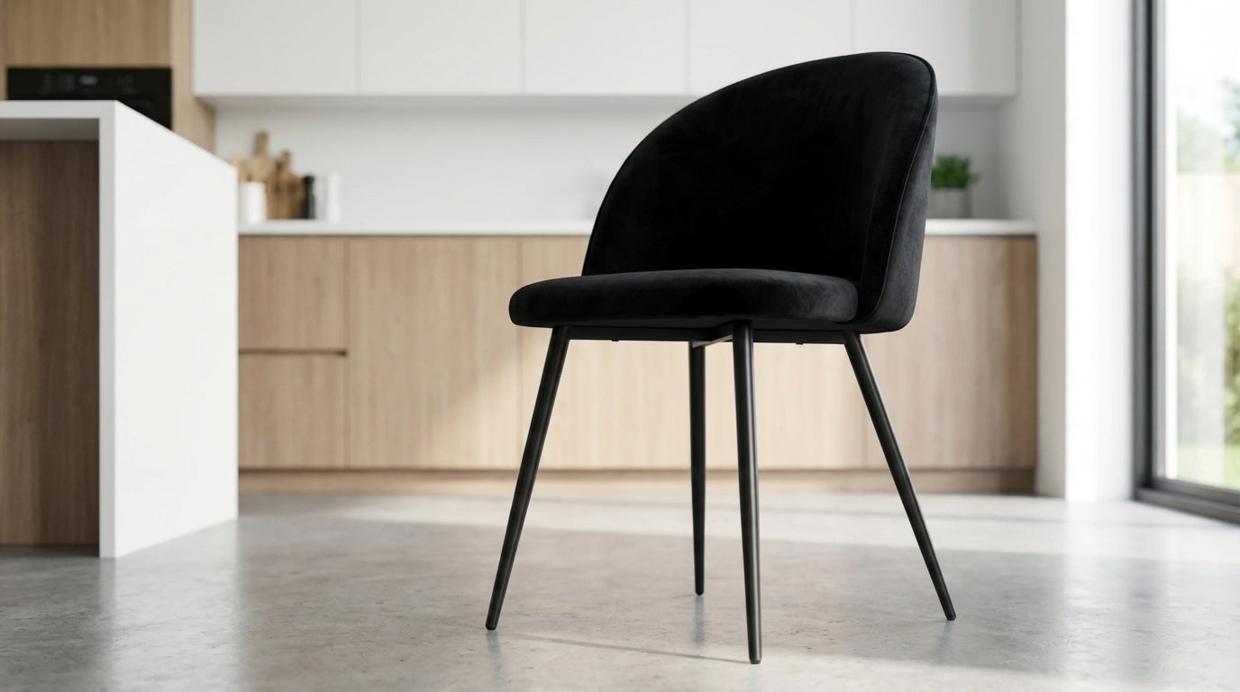 Que Velvet Dining Chairs - Black - Set of Two