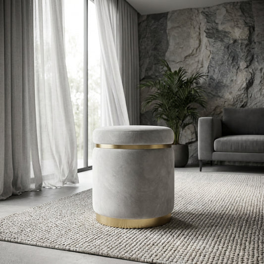 Gia Velvet Ottoman – Light Grey Round Tufted Footstool – modern ottoman or footstool by Interior Ave