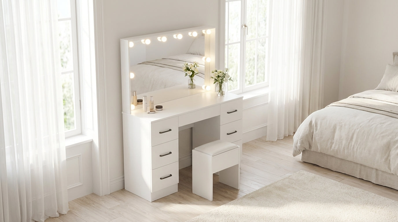 Grace Dressing Table Set with Makeup Mirror - White – Designer mirror by Interior Ave