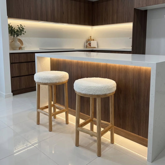 Oxford Wood Oak Bar Stool - Sheepskin | Designer Bar Stool by Interior Ave